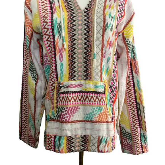 Beach by Exist Women's Medium Hooded Pullover Top Aztec Pattern 100% Cotton - Picture 11 of 12